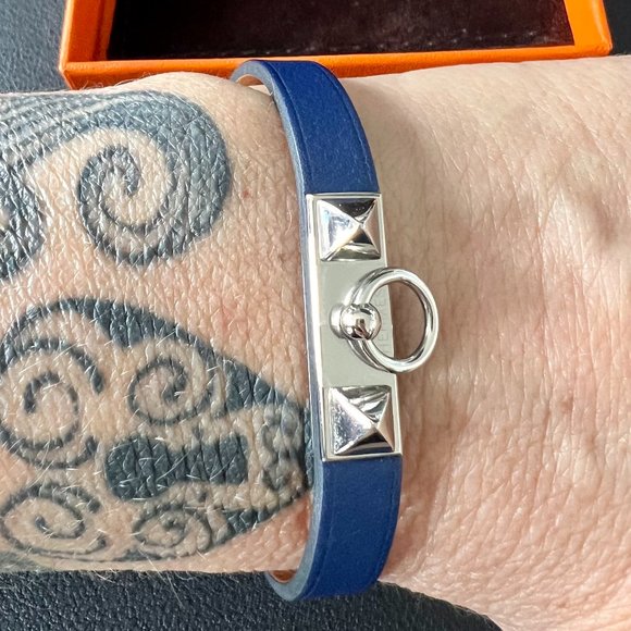 Hermes Rivale Mini Rivale Bracelet in Blue Leather, Sz 7" - Picture 5 of 9